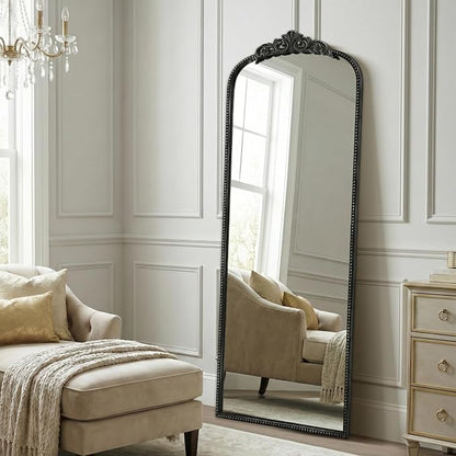 Micasso Black Full Length Mirror: 21''x56'' Baroque Vintage Floor Mirror | Traditional Ornate Antique Long Body Mirror for Wall/Dressing Room/Cloakroom/Bedroom/Entryway/Hallway/Fireplace/Living Room