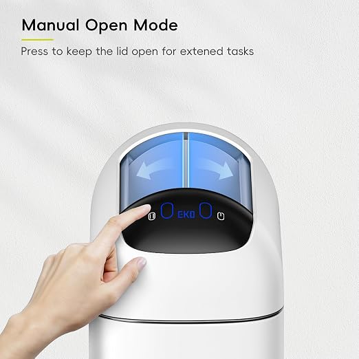 EKO Astro Slim Sensor Trash Can, 10L / 2.6 Gallon Touchless Garbage Bin with Soft-Close Retractable Wing Lid, Motion Sensor Stainless Steel Garbage Can for Bathroom, Kitchen, Office, Waterproof, White