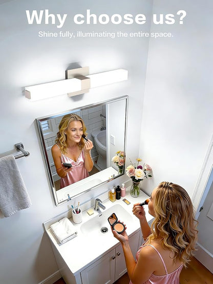 Bathroom Light Fixtures Over Mirror: 24 Inch Brushed Nickel Modern Minimalist LED Vanity Light Waterproof 6000K Cool White