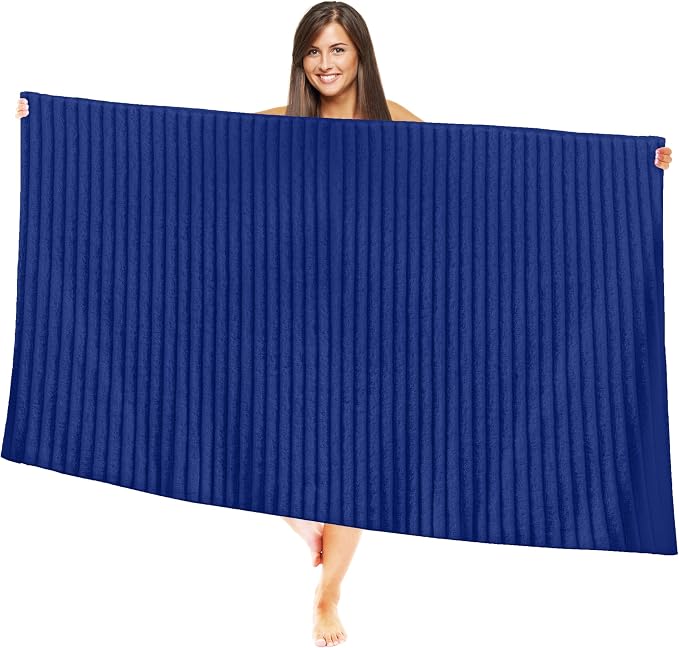 Elegant Comfort 100% Turkish Cotton Corduroy Ribbed Luxury Jumbo Bath Towel Ultra Soft - 35 x 70 Inch - Luxury Spa Premium Hotel Quality Highly Absorbent and Quick Dry Large Bath Towel, Royal Blue