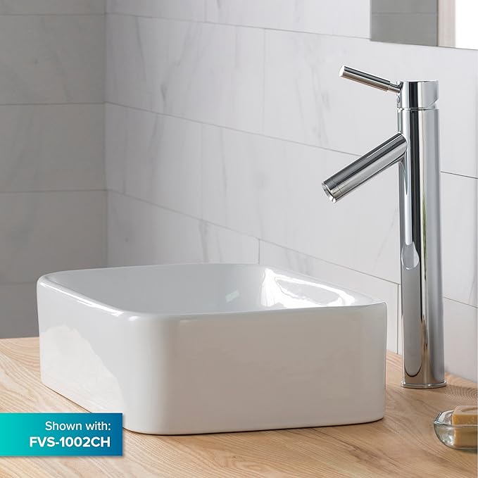 KRAUS Elavo Rectangular Vessel White Porcelain Ceramic Bathroom Sink, 19 inch KCV-122