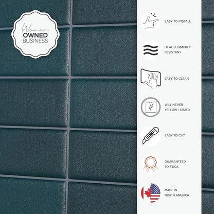 Smart Tiles Peel and Stick backsplash, Stacked Deep Teal, 11.43"x9" | Pack of 5 (3.5 sq ft), Matte, Heat/Moisture Resistant, Low VOC, Kitchen/Bathroom, Renter Friendly, Made in Canada