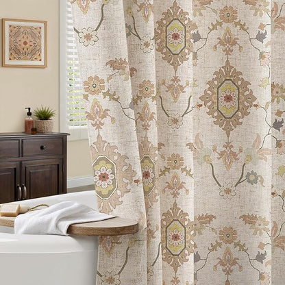 Boho Floral Shower Curtain, Vintage Cottage Core Shower Curtains for Bathroom, 72Wx72H Inch