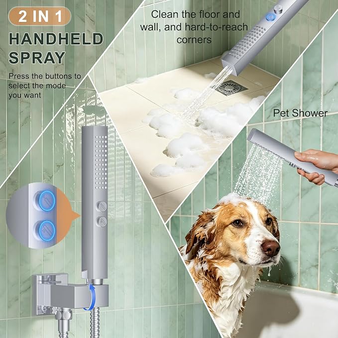 Rain Shower System with Rough-in Valve, Wall Mount Shower Faucet Set with 12" & 6" Dual Rain Shower Heads, 2-in-1 Handheld Shower, Tub Spout, 4-Function Complete Shower Fixture, Chrome