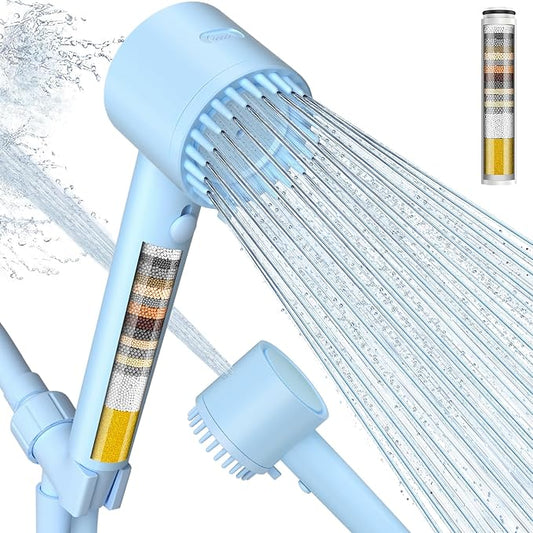Filtered Shower Head with Handheld, Showerhead with Filters Blue | Cobbe Filtered Shower Head with Handheld Built-in Power Wash - Remove Chlorine - Reduces Dry Itchy Skin, Blue