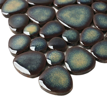 Pebble Stone Tile for Shower Floor Bathroom Backsplash Accent Wall Gradient Brown Teal Pebble Tiles (5 Sq.Ft)