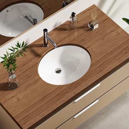 Enbol 17x14 inch Oval Undermount Ceramic Bathroom Sink - White Porcelain Vessel Lavatory Basin with Overflow, Countertop Vanity Sink ECU1714-1