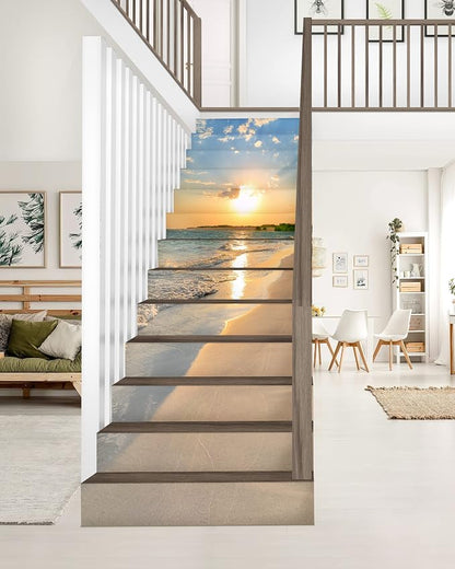 FLFK Stair Riser Decals,Sunrise Coast Vinyl Sticker for Stairs Decoration,14Pcs 39.3"X7.08"