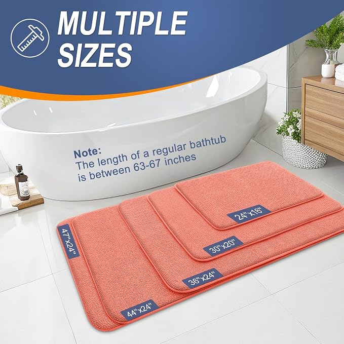 OLANLY Thick Memory Foam Bathroom Rugs 30x20, Absorbent Bath Mat, Coral | Soft Quick Dry Bath Rugs, Non-Slip, Machine Washable Carpet for Bathroom Floor, Tub and Shower, Home Decor Accessories