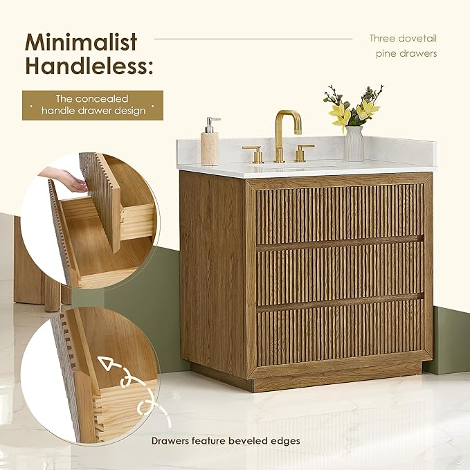 ALTAIR 36 Bathroom Vanity with Sink Mordern Freestanding Single Vanities Brown Large Storge Cabinet with Backsplash Sidesplash Ceramic Countertop Pre-Assembled Bath Fixtures