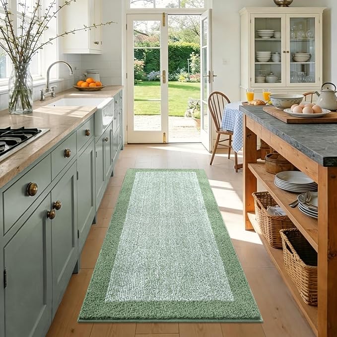 44x24 Large Bathroom Rugs Washable Non Slip, Green Bath Mat for Bathroom Floor Tub, Soft Absorbent Quick Dry Mats for Shower, Bathtub,Home Decor