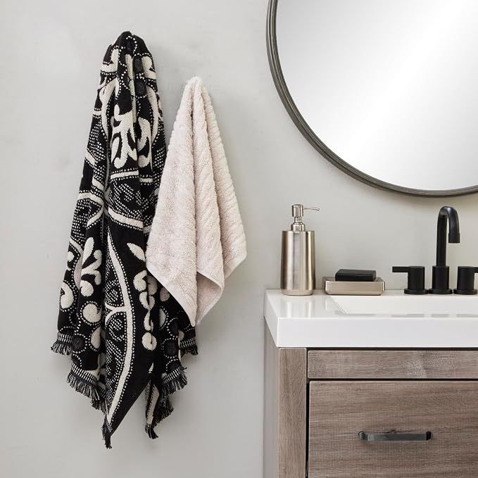 SKL Home CloudSoft/Amherst Medallion Bath Towel Set-6pc, Oatmeal/Black
