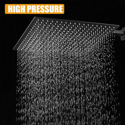 16 In Rain Shower Head High Pressure Rainfall Shower Head Matte Black | Square Rain Bathroom Showerhead, High Flow, Large Stainless Steel, Ceiling Mounted, Wall Mounted, Waterfall Full Body