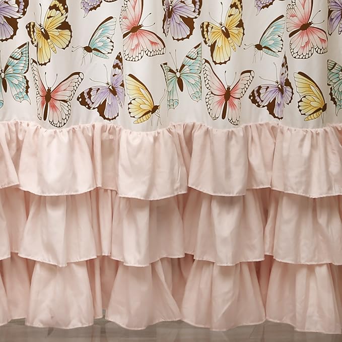 Lush Decor Flutter Butterfly Shower Curtain 72" W x 72" L Pink - Fabric Shower Curtains for Bathroom - Ruffle Bathroom Curtain - Pink Decor