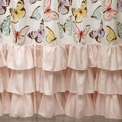 Lush Decor Flutter Butterfly Shower Curtain 72" W x 72" L Pink - Fabric Shower Curtains for Bathroom - Ruffle Bathroom Curtain - Pink Decor