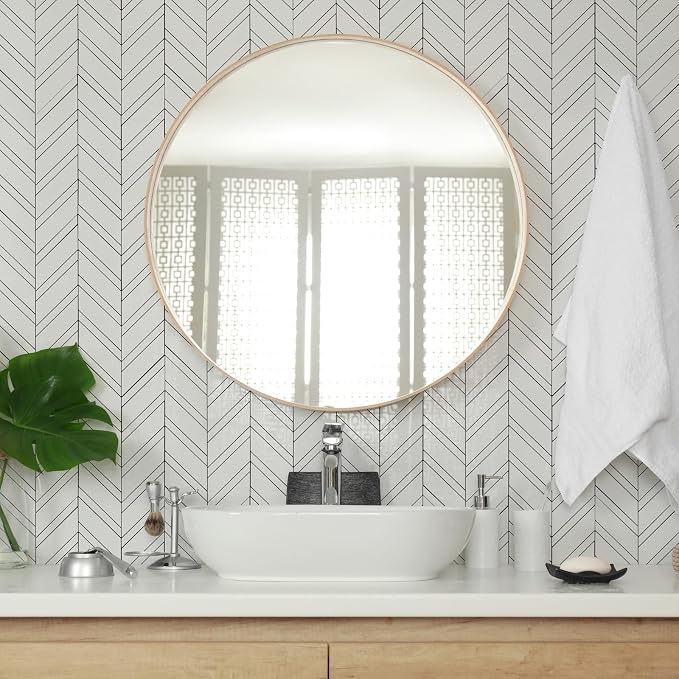 Yipscazo Polished White Herringbone Peel and Stick Backsplash for Kitchen Walls, Sample Heat Resistant PVC Mixed Metal Stick on Backsplash Tiles,Waterproof Peel and Stick Tile for Bathroom&Shower