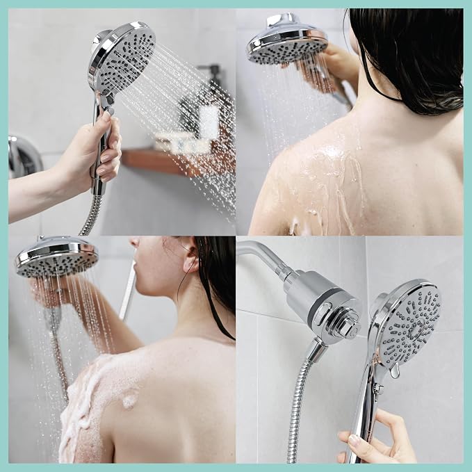 SEVENTY 5-Setting Magnetic Handheld Shower Head with Shower Filter and 59 Inch Hose in Brushed Nickel – Helps Reduce Chlorine and Impurities for Healthier Hair, Skin and Scalp, Easy to Install (12159)