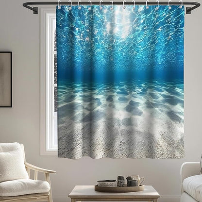 Modern Ocean Shower Curtain, Rustic Luxury Abstract Nautical Tropical Coastal Shower Curtains for Bathroom, Waterproof Bath Curtain with Hooks Machine Washable Bathtub Curtains 72x72 Inch Blue