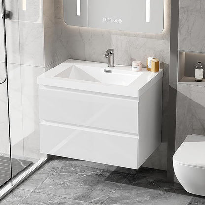 30 Inch Floating Bathroom Vanity with Sink, Large Storage Wall Mounted Floating Vanity with Soft Close Drawers, One-Piece Basin Bathroom Sink Cabinet (Glossy White, 30 Inch)