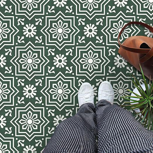 MORCART 20 Pack Peel and Stick Floor Tile, 7.87"x 7.87" Vinyl Flooring, Removable DIY Flooring for Bathroom, Kitchen, Fireplace, Stairs, Bedrooms, Wall, Pantry Room Waterproof Dark Green