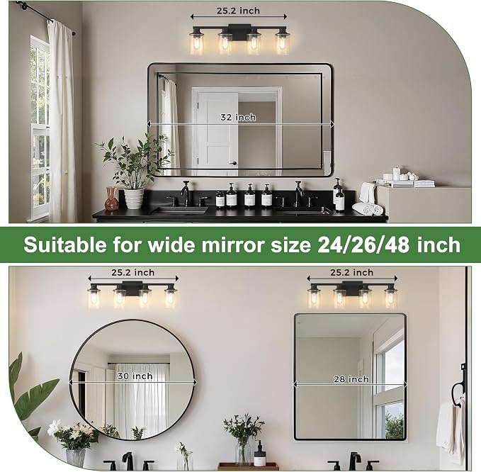 DORESshop 4-Light Black Bathroom Light Fixture Over Mirror ETL Listed | Modern Vanity Lights With Clear Glass Shade, Bathroom Wall Light, Wall Sconce for Hallway Bedroom Living Room, ETL Listed
