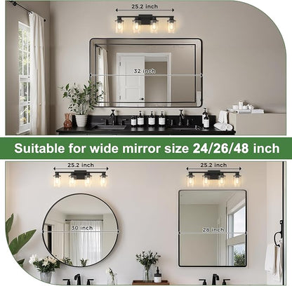DORESshop 4-Light Black Bathroom Light Fixture Over Mirror ETL Listed | Modern Vanity Lights With Clear Glass Shade, Bathroom Wall Light, Wall Sconce for Hallway Bedroom Living Room, ETL Listed