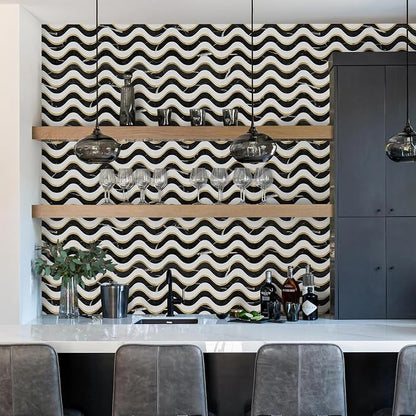 Vamos Tile Peel and Stick Backsplash Seamless Tile,Black+White+Gold,10 pcs | Stick on Backsplash for Kitchen and Bathroom, PVC Mix Metal Gold Self Adhesive Wall Tiles,11.8''x10.15''