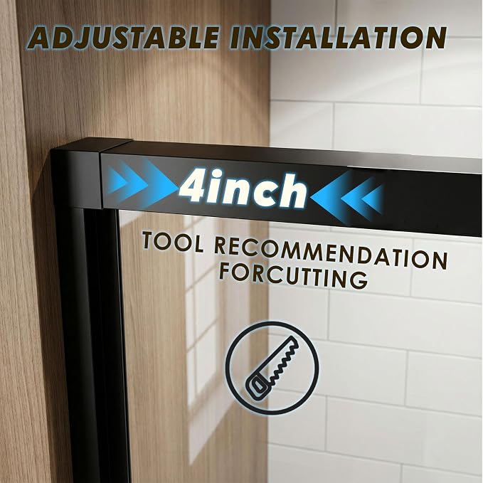 56–60" W x 72" H Semi-Frameless Double Sliding Shower Door | 27.6" Walk-In Opening, 1/4" SGCC Tempered Glass Bypass Door, Matte Black, Reversible Installation