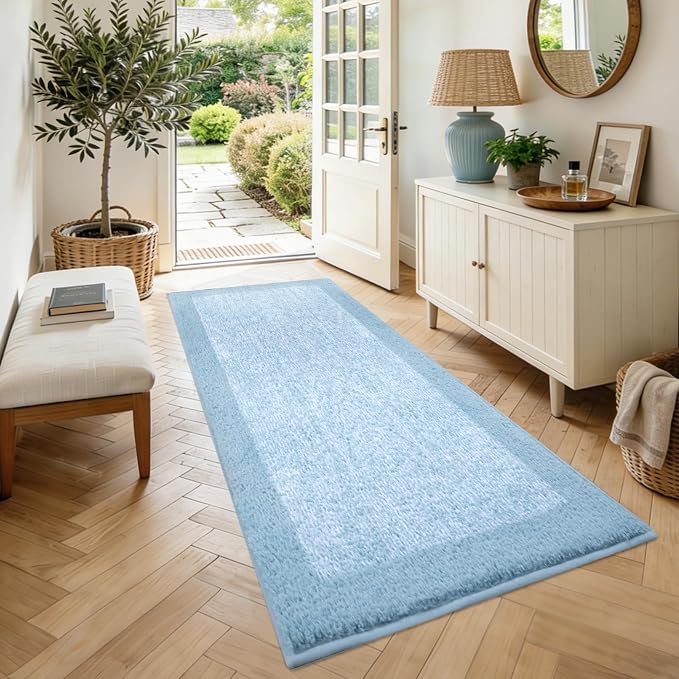 60x24 Long Bathroom Rugs Washable Non Slip, Light Blue Bath Mat for Bathroom Floor Tub, Soft Absorbent Quick Dry Mats for Shower, Bathtub,Home Decor