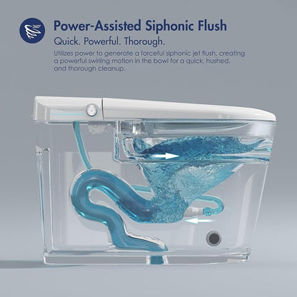 One Piece Smart Bidet Toilet, Auto Lid, Wash & Dry, White | Foot Sensor Flush, Heated Seat, Instant Warm Water, Adjustable Wash Settings, Self Cleaning Wand, Auto Flush, Pre Wet