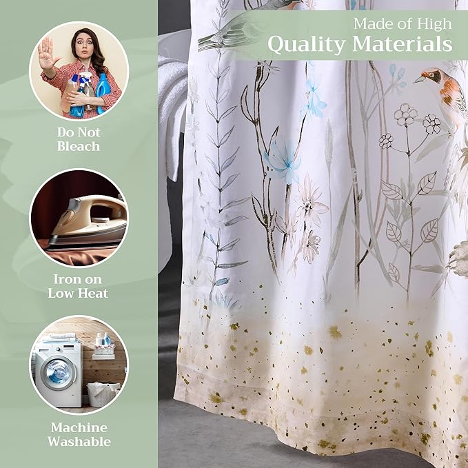 Maison d' Hermine Shower Curtain 100% Cotton One Panel 70"x72" Washable Fabric Shower Curtains for Bathroom, Easy Hanging with 12 Button Holes - Hotel Spa Easter Gifts (Meadow Florals - Brown)