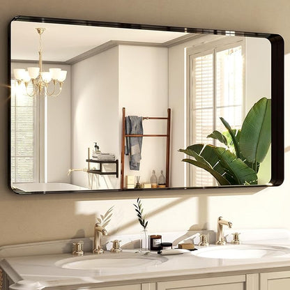 Easly 48"x30" Black Bathroom Mirror - Modern Black Mirror for Wall with Rounded Corners, Bathroom Mirrors for Vanity, Aluminum Alloy Framed Mirror Portrait or Landscape Hang