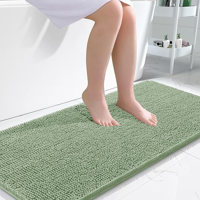 OLANLY Bathroom Runner Rugs 47x24, Extra Soft Absorbent Chenille Bath Rugs | Sage Green, Quick-Drying Rubber Backing, Washable Long Bath Mat for Bathroom Floor, Tub and Shower, Home Decor Accessories