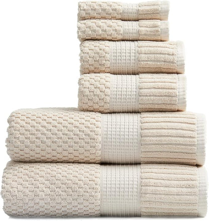 100% Cotton 6 Piece Bath Towel Set | Beige Towels | Oeko‑TEX Standard 100 | Soft & Absorbent, Quick‑Dry | Trinity Collection - Sand