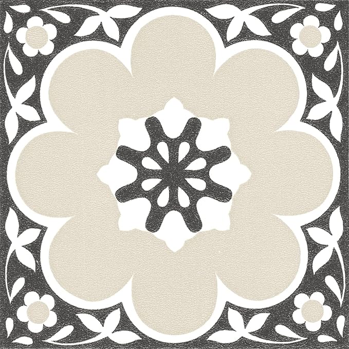 FloorPops 12-in by 12-in Black Daphne Vinyl Peel & Stick Floor Tiles (10 Tiles), (10 sq.ft./Carton) (Pack of 6)