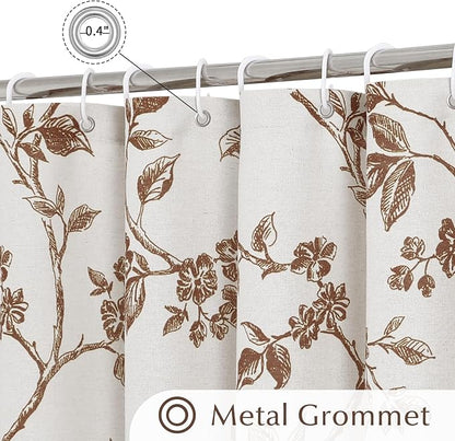 MitoVilla Brown Cotton Floral Shower Curtain for Bathroom, 72 x 72 | Brown BoHo Cottagecore Spring Shower Curtains, Modern Farmhouse Country Plant Leaves Bathroom Décor, 72 x 72