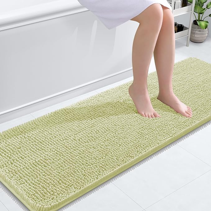 OLANLY Bathroom Runner Rugs 59x20, Extra Soft Absorbent Chenille Bath Rugs | Vanilla, Quick-Drying Rubber Backing, Washable Long Bath Mat for Bathroom Floor, Tub and Shower, Home Decor Accessories
