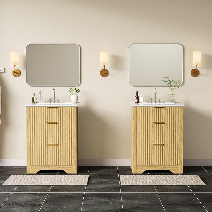 GarveeHome 36 Inch Bathroom Vanity with Sink, Fluted Bathroom Sink Cabinet