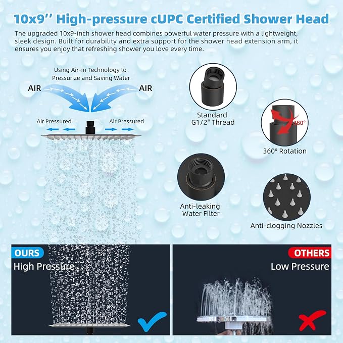 Hibbent All Metal CUPC Certified 10'' Rain Shower Head, Dual Shower Head Combo, High Pressure Handheld 4 Sprays Shower Wand, 16'' Adjustable Extension Arm, 71'' Hose, Shower Holder, Oil-Rubbed Bronze