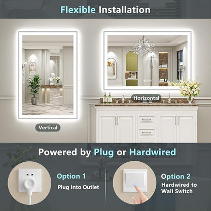 68x36 Inch Brushed Nickel LED Bathroom Mirror, Backlit & Front Lit | Silver Framed Anti-Fog Lighted Vanity Mirror with Lights, 3 Color Dimmable, Memory, HD Tempered Glass, CRI95, IP54, UL Listed