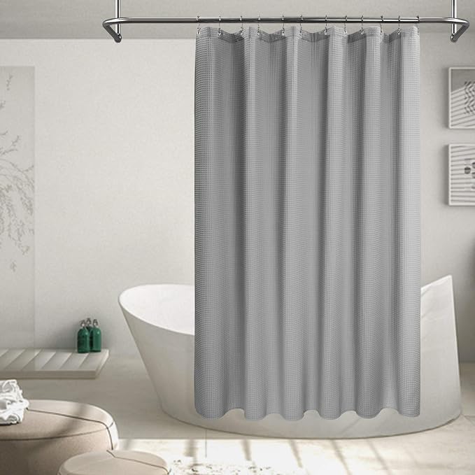 Barossa Design Long Shower Curtain 78" Height - Honeycomb Waffle Weave & Cotton Blend, Hotel Luxury & Spa, Heavy Weight Fabric, Washable - Lake Wanaka Gray, 72x78