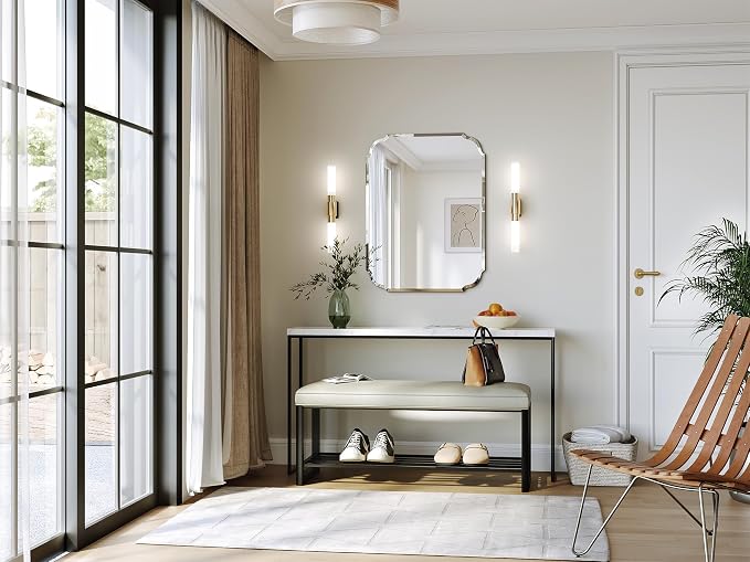 Beveled Frameless Bathroom Mirror with Scalloped Edges, 24" x 32" Rectangle Beveled Mirrors, Vanity Bathroom Mirror for Over Sink, Fireplace, Entryway, Restroom