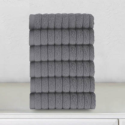 Elegant Comfort 100% Turkish Cotton Corduroy Ribbed Luxury Washcloths 6 Pack Soft 13 x 13 Inch - Higly Absorbent, Durable, Quick Dry, Spa Premium Hotel Quality for Bathroom or Travel, Gray