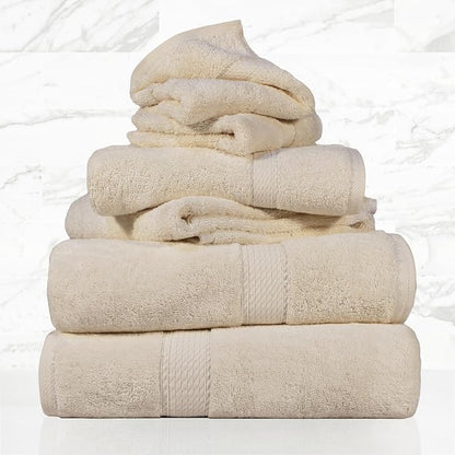 SUPERIOR Egyptian Cotton Ultra Plush & Absorbent, 6 Piece Set, Cream | Quick Dry, Soft Luxury Towel Set, Bath Essentials, Guest Bath, Spa, 2 Bath, 2 Hand, 2 Face Towels, Madeline Towels
