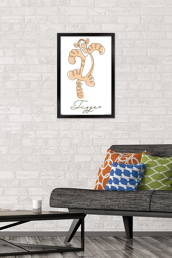 Trends International Disney Simple Moments Line Art - Tigger Wall Poster, 22.4L x 14.7W, Black Framed Version