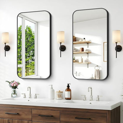 BONEWEI 20x36 inch Bathroom Mirror 2-Pack,Black Rectangle Mirror,Wall Mounted Bathroom Frame Vanity Mirror with Round Corner for Bedroom Living Room, Entryway Hangs Horizontal or Vertical