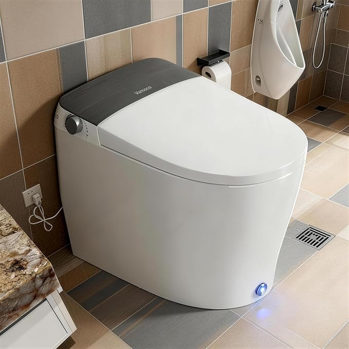 ‌VANCOCO Smart Toilets with Built-in Bidet,One-Piece Toilets with Toilet Bidet,Smart Toilets and Bidets with Night Light & Heated Seat,Warm Water Wash & Air Dryer