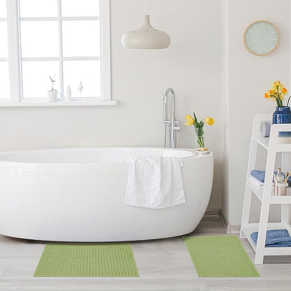 Superior Striped Bath Mat 2-Pack, 100% Combed Cotton, Luxury Spa Ribbed Texture, Durable and Washable Bathroom Mats - Terrace Green, 22" x 35" each