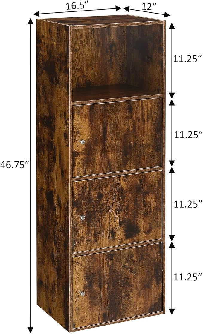 Xtra Storage Three-Door Cabinet with Shelf in Walnut Wood Finish