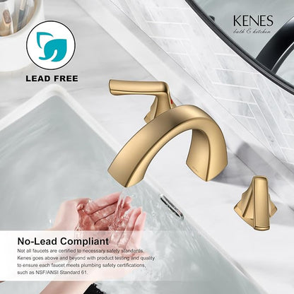 Champagne Bronze Bathroom Faucet 3 Hole, Widespread Bathroom Faucet | Bathroom Vanity Faucet with Pop Up Drain & Supply Lines, Lead-Free cUPC & NSF Certified, 8 Inch Faucet for Vanity RV Sink
